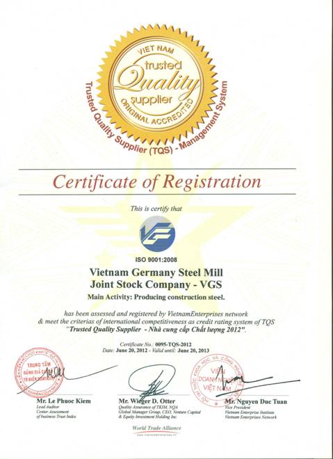VGS đạt chứng nhận “Nhà cung cấp chất lượng 2012”